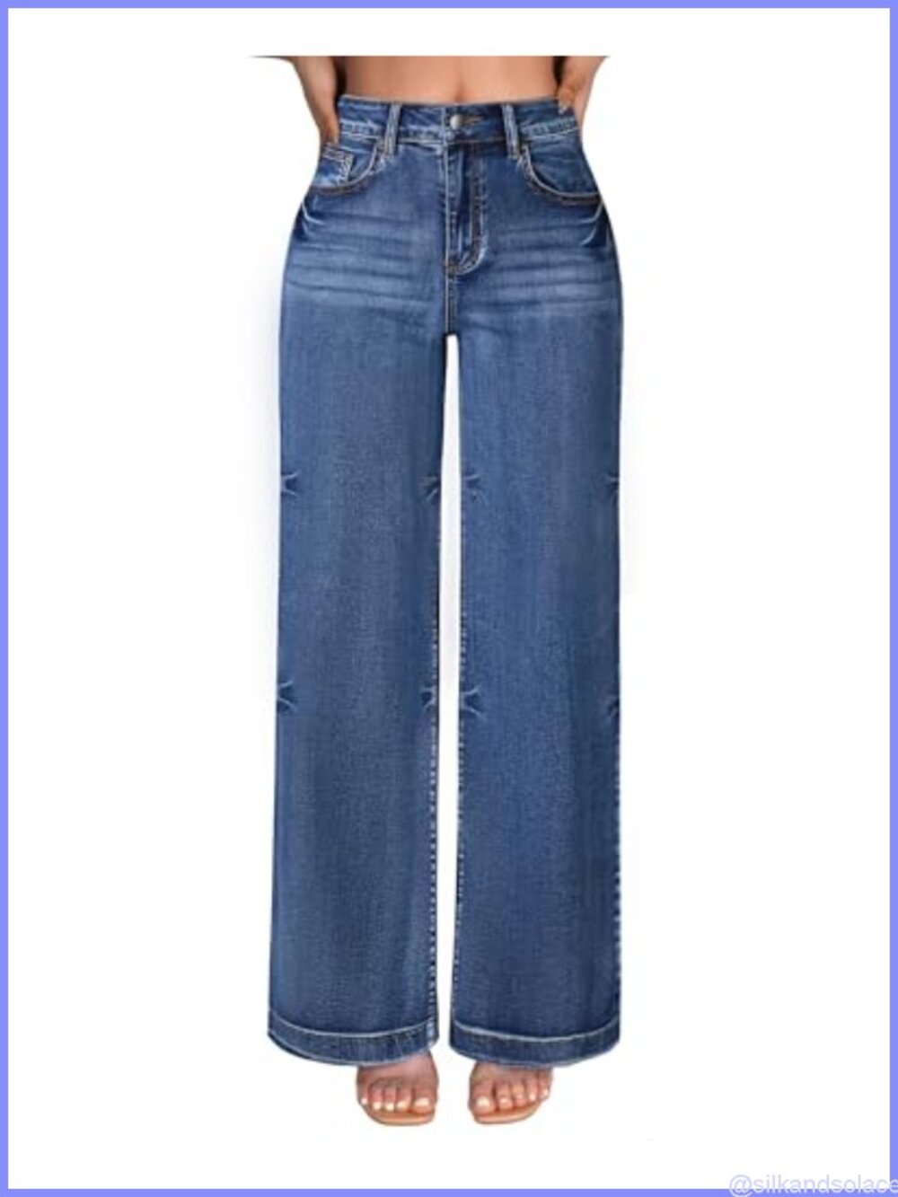 Women's Wide Leg High Waisted Stretchy Denim Trouser Jeans